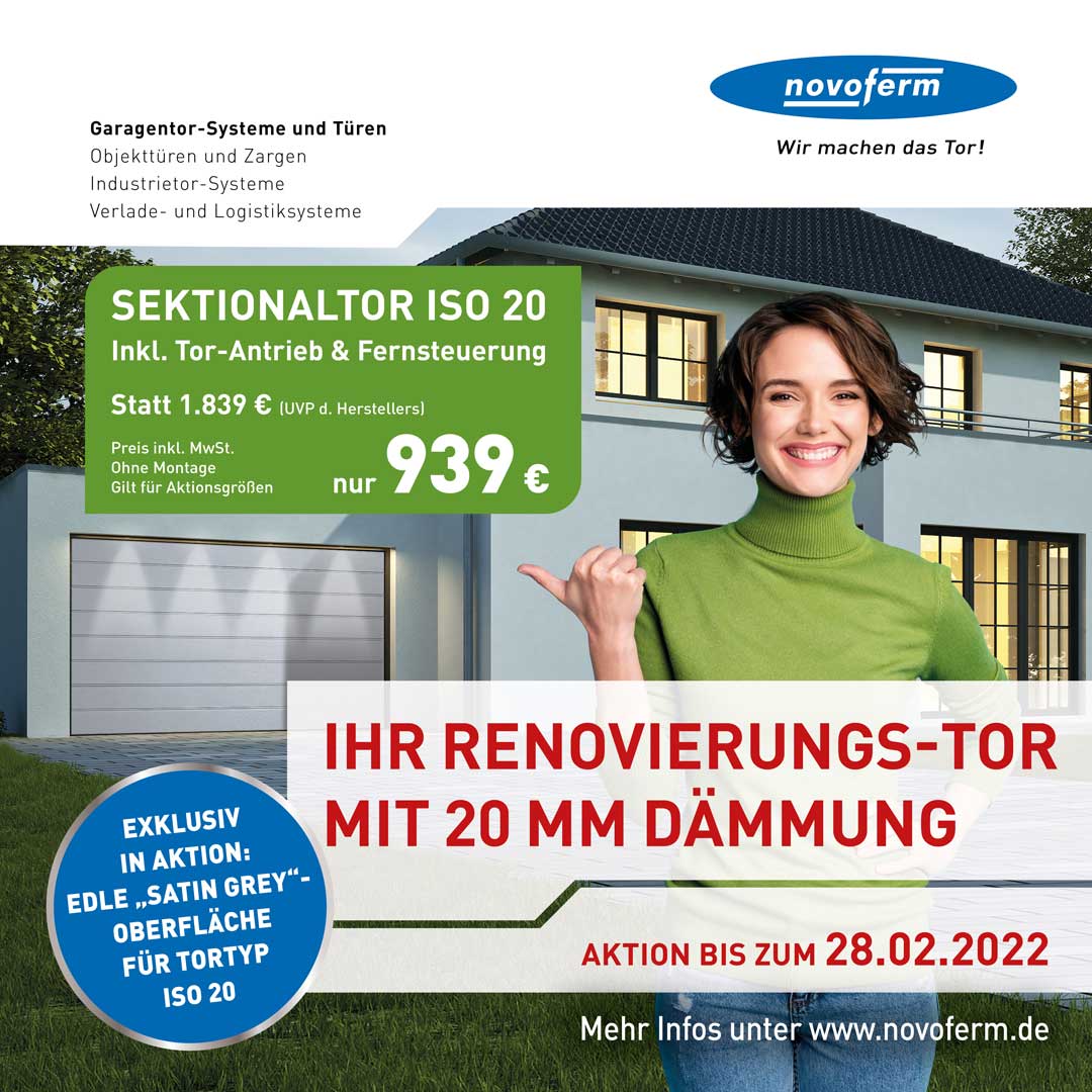 Novoferm Aktions-Sektionaltore mit 20 mm Dämmung – zum attraktiven Preis! Novoferm Aktions-Sektionaltore mit 20 mm Dämmung – zum attraktiven Preis!